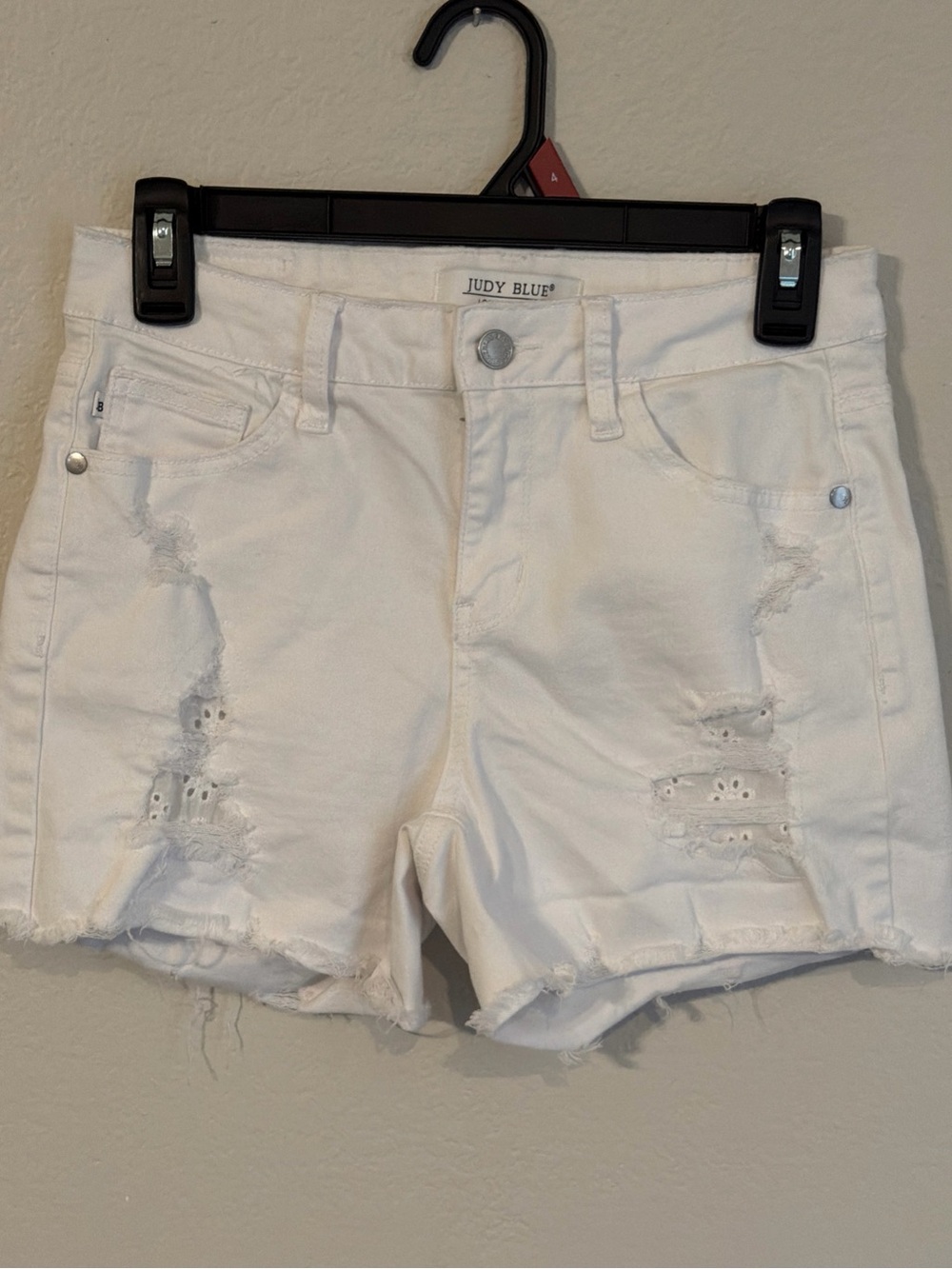 Judy Blue Small Eyelet Patch White Distressed Denim Jean Shorts